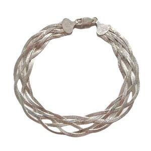 925 Sterling Silver Braided Herringbone Bracelet Italy Vintage 7.5" Elegant